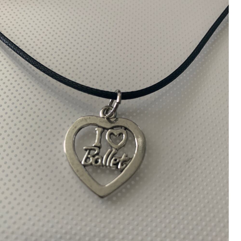 I love ballet charm necklace on black cord